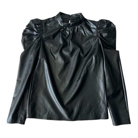 EXPRESS Faux Leather Puff Sleeves Blouse Size XS - Picture 6 of 9